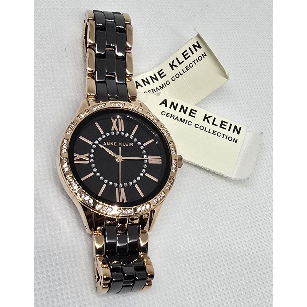 Womens Anne Klein Black Rose Gold Tone Crystal Dial Ceramic Watch AK/3548BKRG 13 - Picture 6 of 10